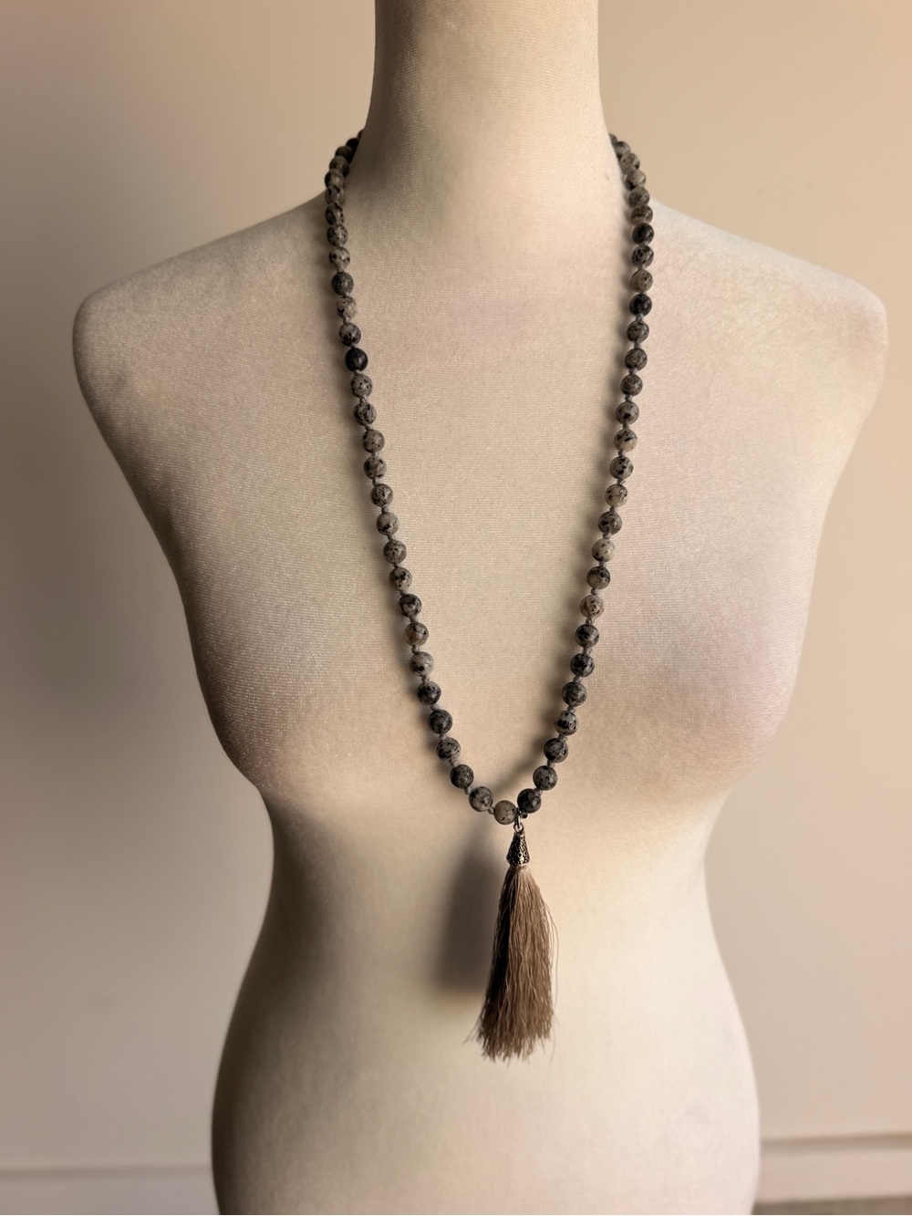 Beaded Tassel Necklace in Gray and Taupe - Women Jewelry